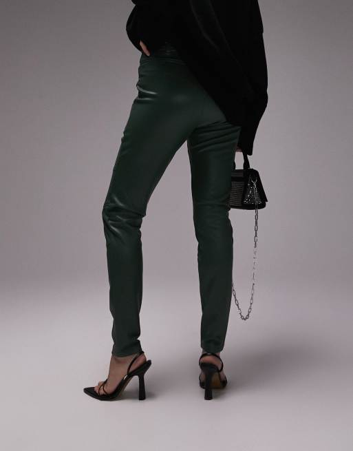 Topshop faux leather skinny fit pants in black