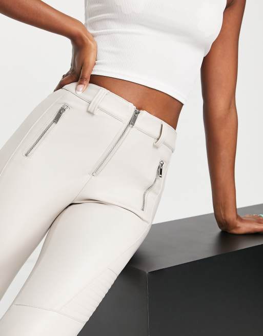 Topshop faux leather skinny fit biker pants in off-white