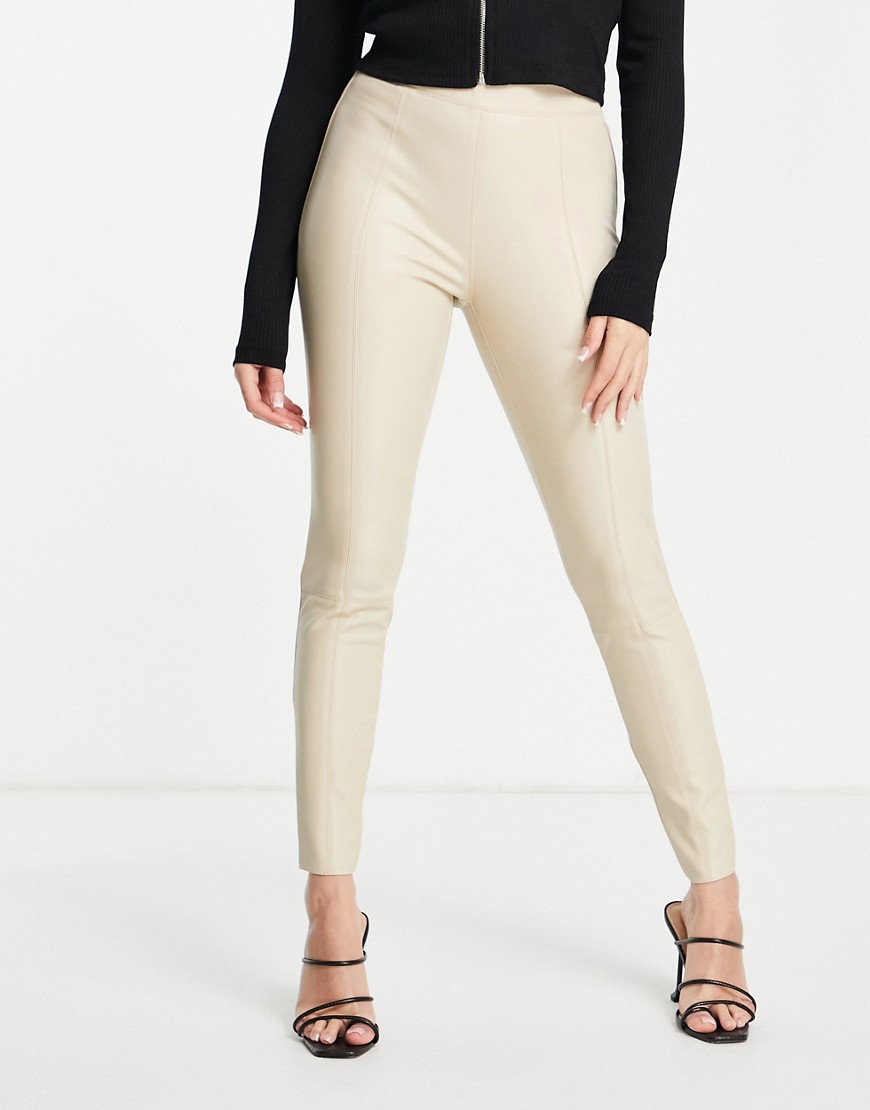 Topshop faux leather skinny fit pant in cream-White