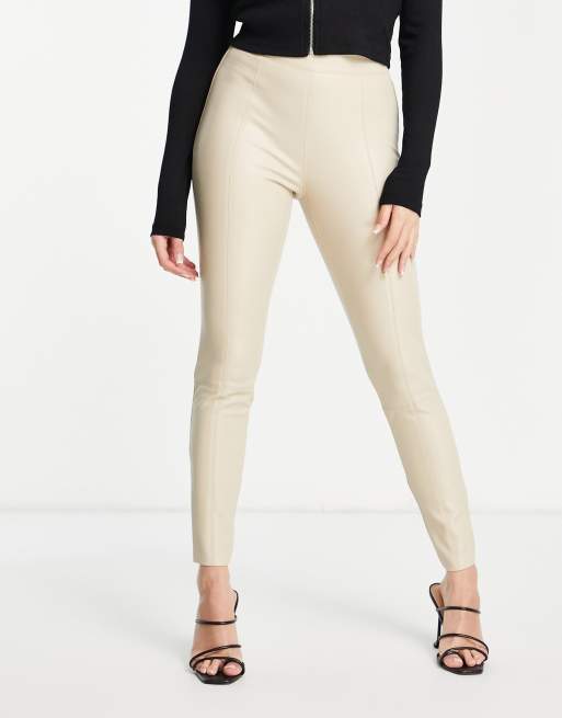 Topshop Petite faux leather moto pants in cream