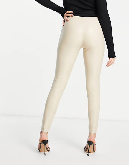 Topshop faux leather skinny fit pant in cream