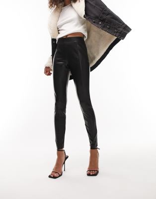 Topshop Tall faux leather leggings in black