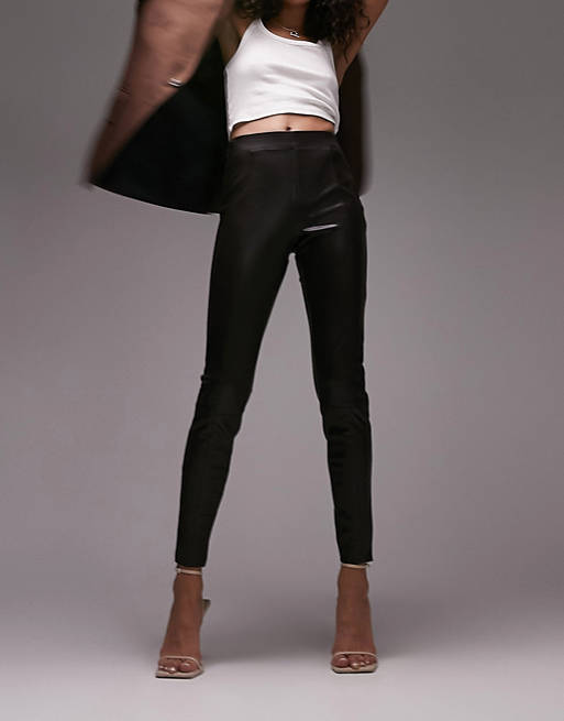 Topshop faux leather skinny fit pants in chocolate | ASOS