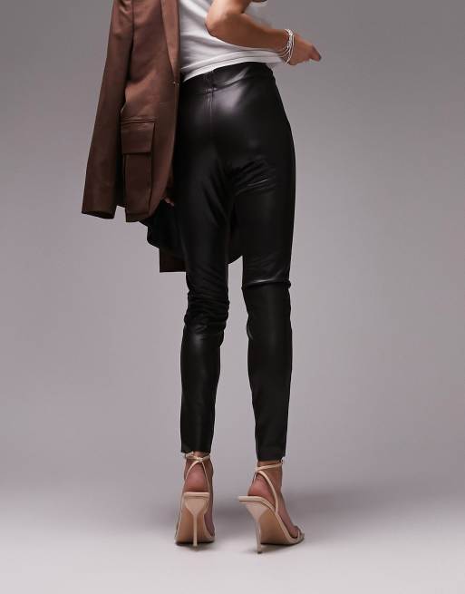 Topshop Curve faux leather skinny pants in chocolate