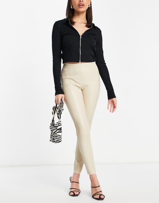 Topshop faux leather skinny fit trouser in cream