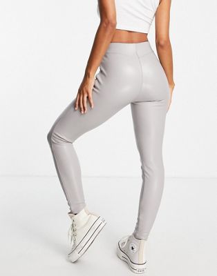 Topshop Petite Faux Leather Skinny Fit Pants In Gray