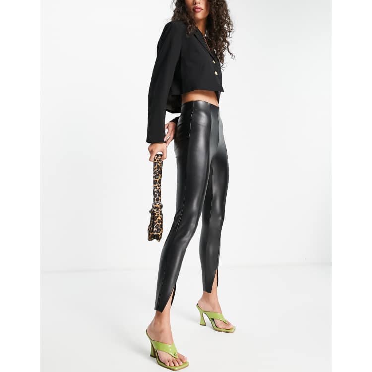 Topshop Petite leather look legging in black - ShopStyle Pants