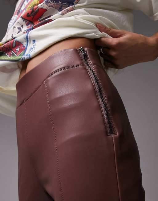 Topshop faux leather skinny pants in dark rose