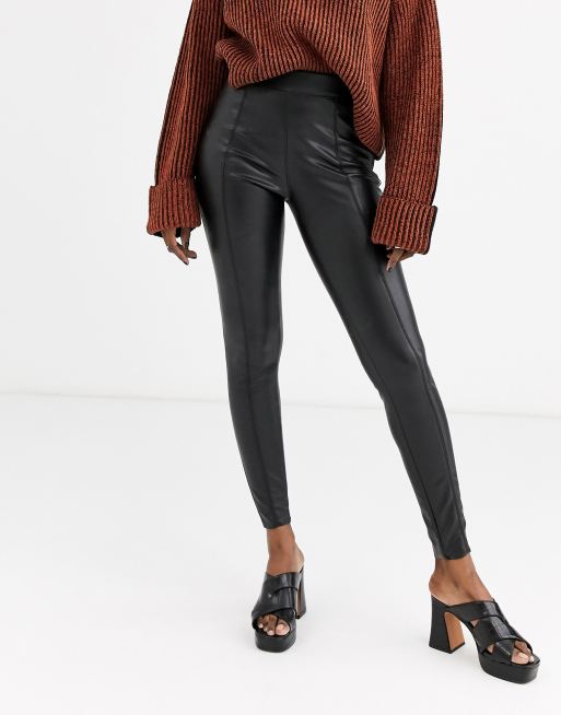 Topshop Petite faux leather skinny fit pants in chocolate - ShopStyle