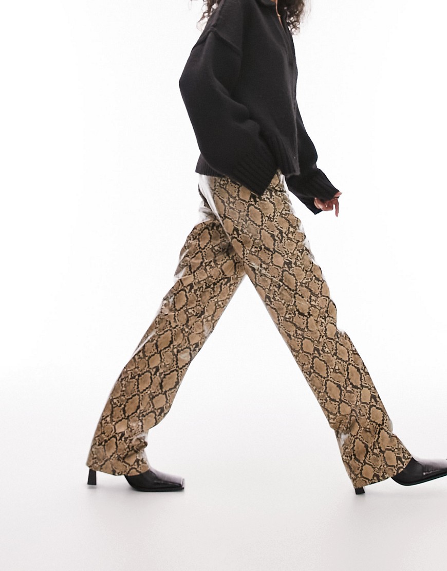 faux leather snake print straight leg pants in multi