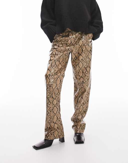 Straight-Leg Snake-Effect Leather Trousers