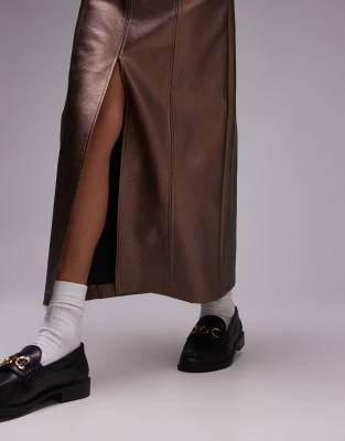 Shop Topshop Faux Leather Split Midi Skirt