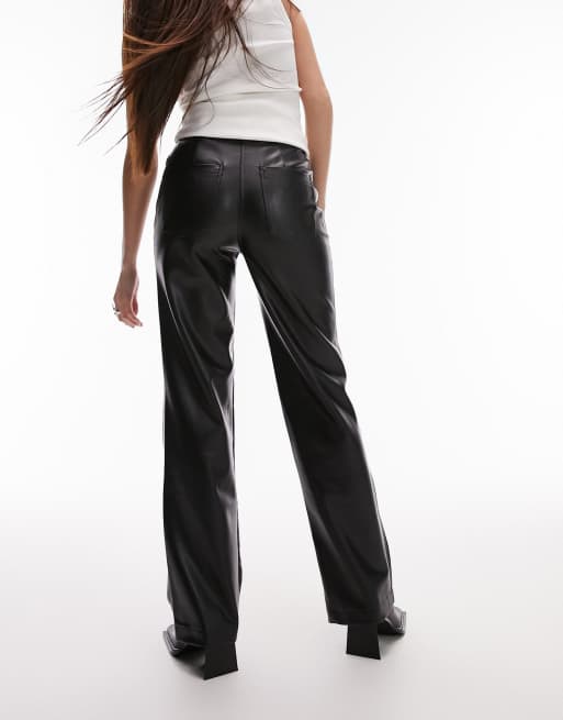 Topshop Petite faux leather straight pants in black