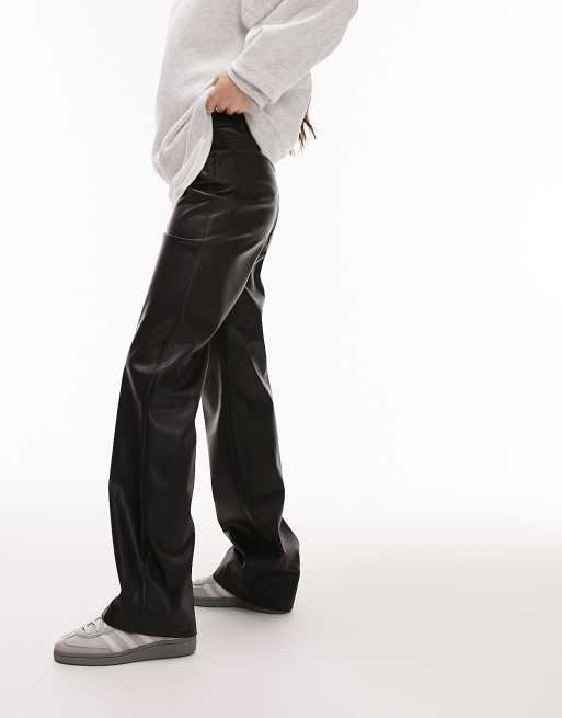 Topshop faux leather straight leg pants in black