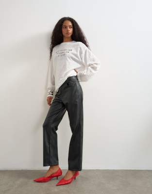 Topshop Faux Leather Straight Leg Pants In Black