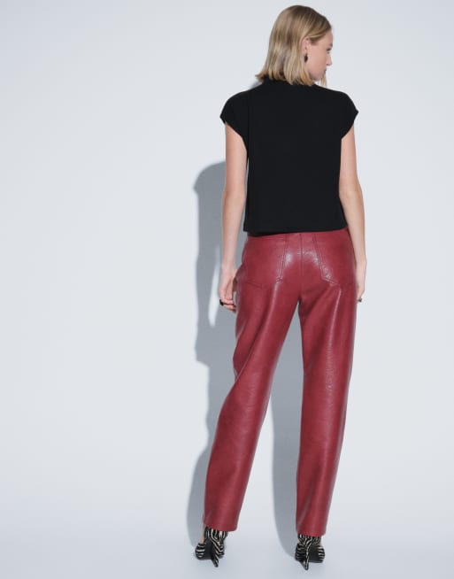 Topshop faux leather straight leg pants in cherry, 4 of 9