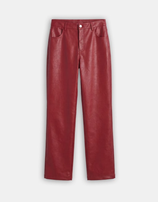 Topshop faux leather straight leg pants in cherry, 6 of 9