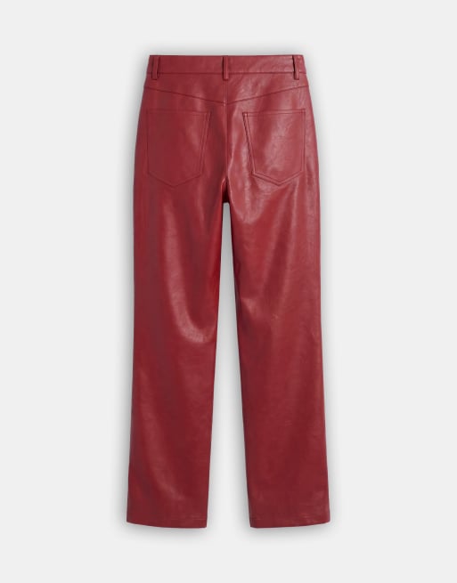 Topshop faux leather straight leg pants in cherry, 7 of 9