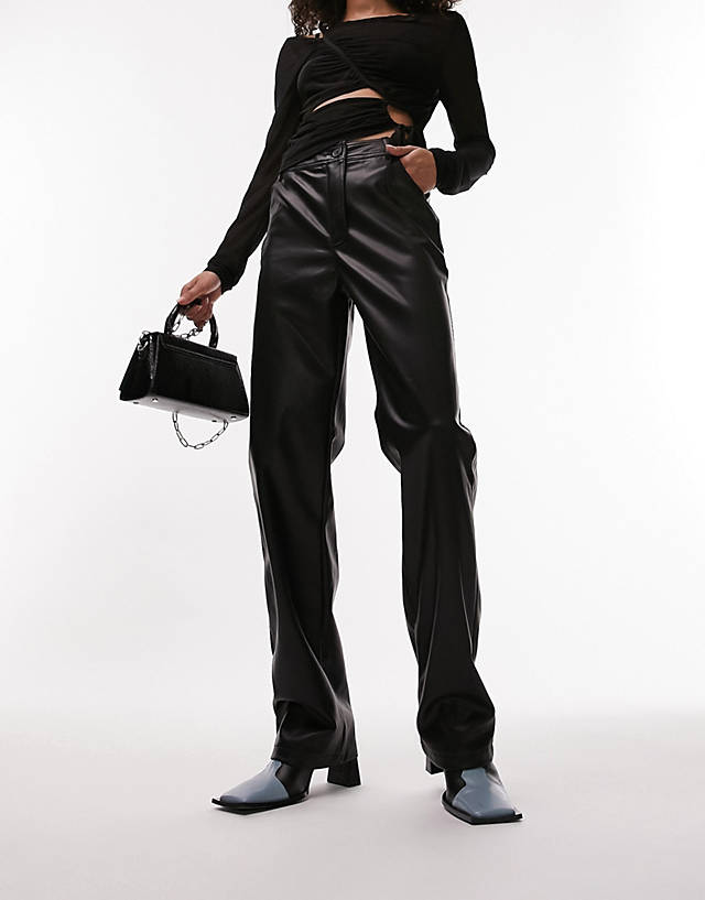 Topshop - faux leather straight leg trouser in black