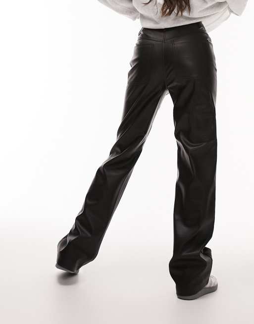 Topshop faux leather straight leg trouser in black 