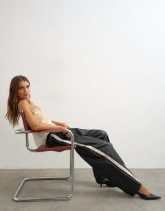 Faux leather stripe wide leg trousers in black