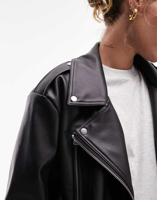 TOPSHOP Topshop faux leather oversized biker jacket