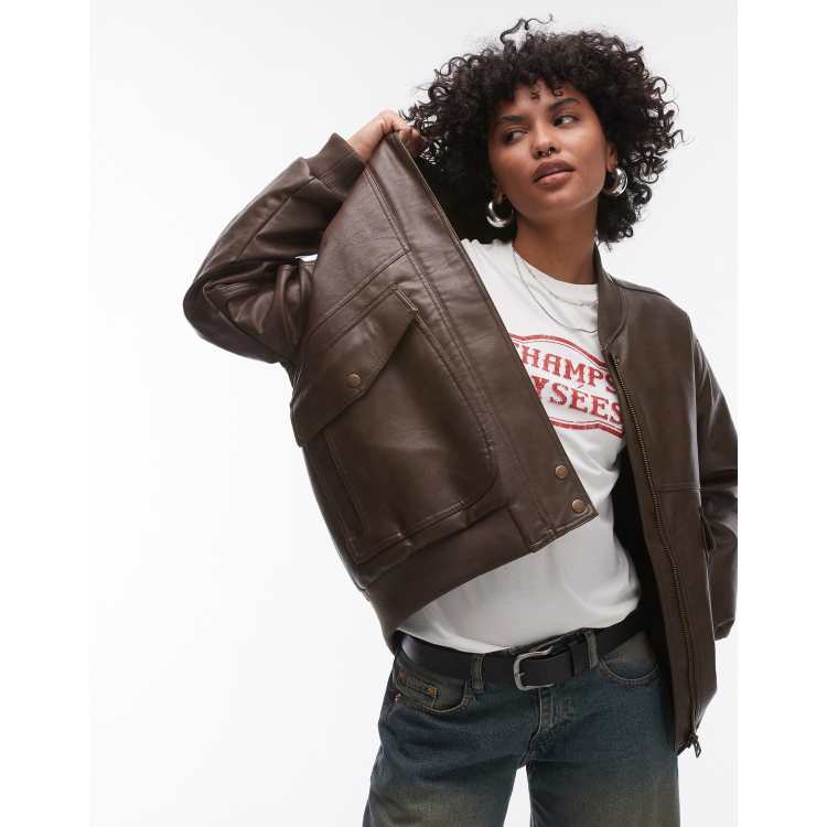Borg lined leather jacket womens sales