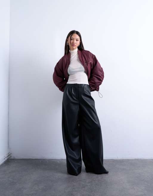 Topshop faux-leather super wide leg pants in black, 3 of 5