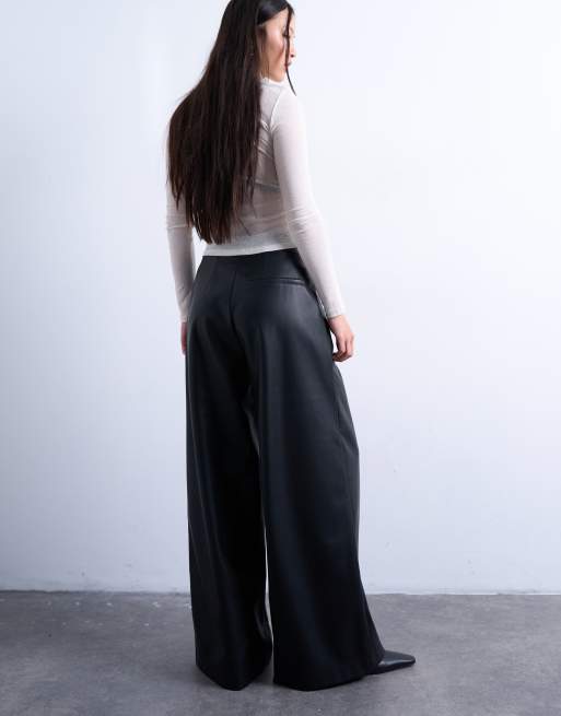 Topshop faux-leather super wide leg pants in black, 5 of 5