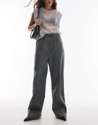 faux leather sweatpants in dark gray