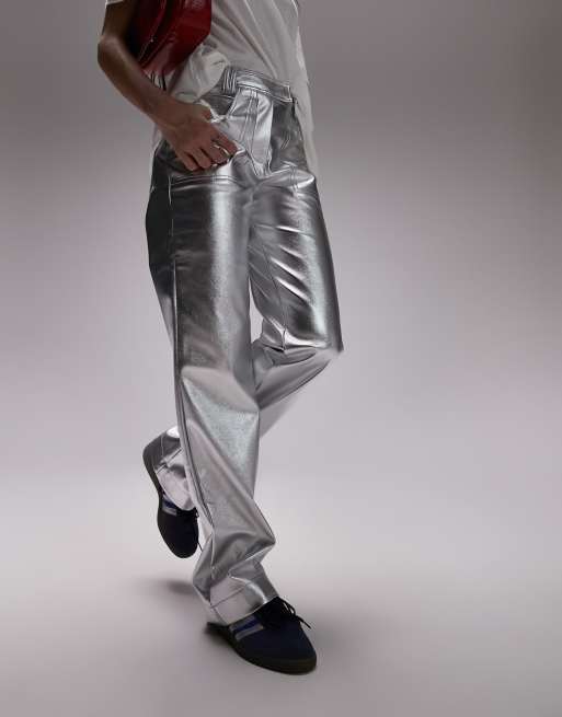 Silver faux leather pants sale