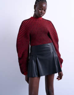 Faux leather tailored mini skirt in black