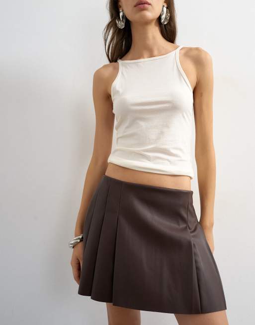Topshop faux leather tailored mini skirt in coffee, 2 of 5