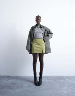 Faux leather textured mini pelmet skirt in avocado