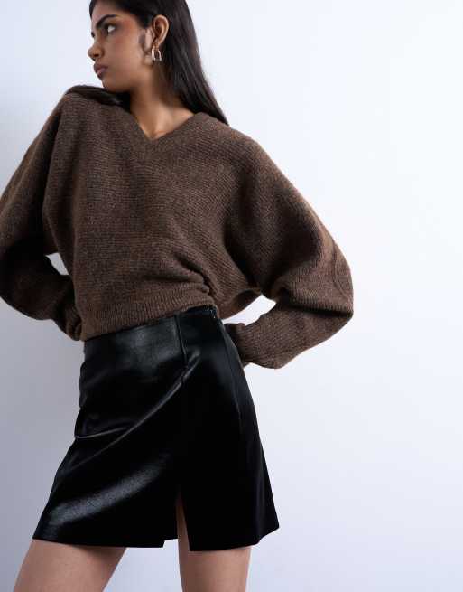 Topshop faux leather textured mini pelmet skirt in black