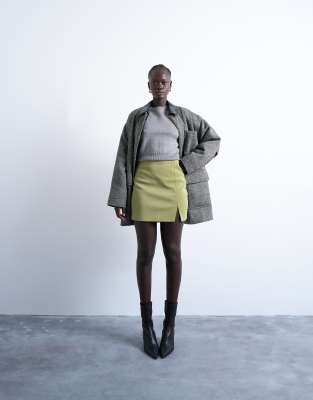 Topshop Faux Leather Textured Pelmet Mini Skirt In Green