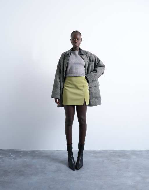 Topshop faux leather textured pelmet mini skirt in avocado