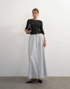 Faux leather tie waist slouchy slim maxi skirt in light grey
