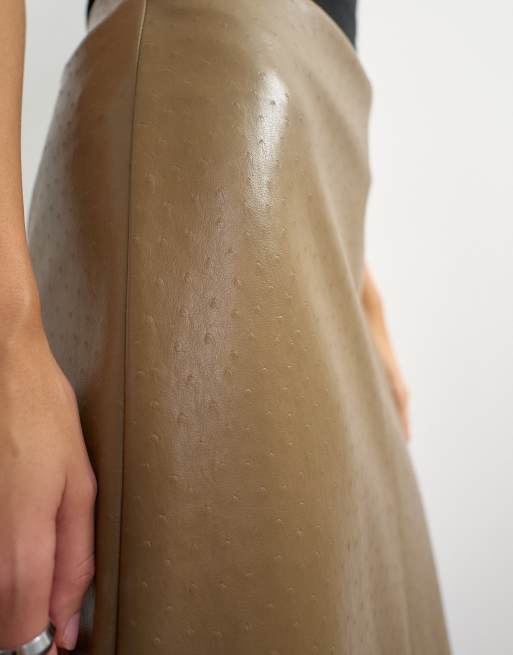 Topshop faux leather topstitch column maxi skirt in tan, 5 of 5