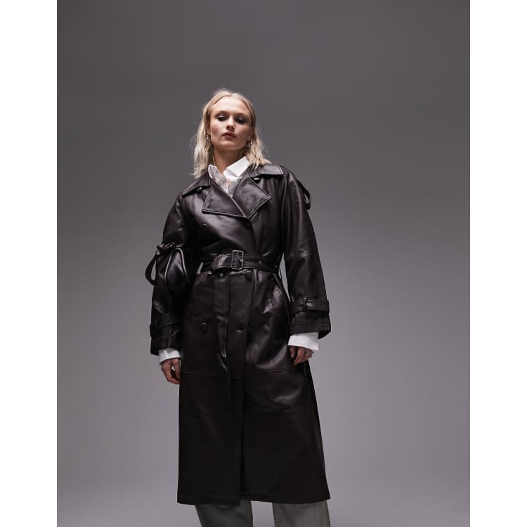 Faux leather deals trench coat