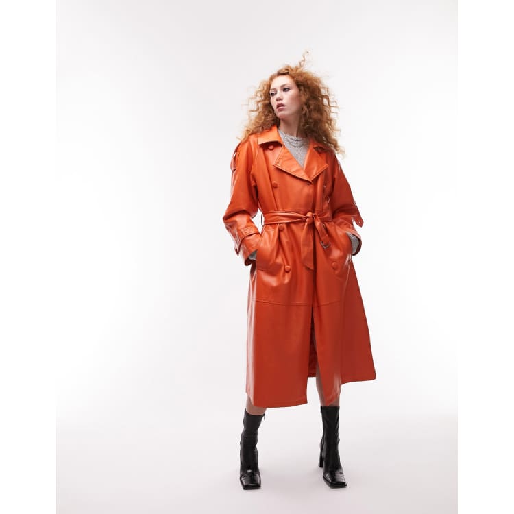 Orange on sale leather coat