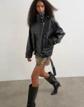 Topshop faux leather ultimate funnel biker in black