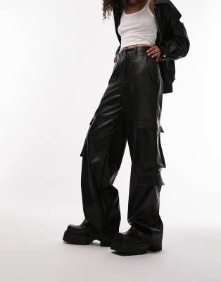 Faux Leather Utility Cargo Pants In Black ModeSens