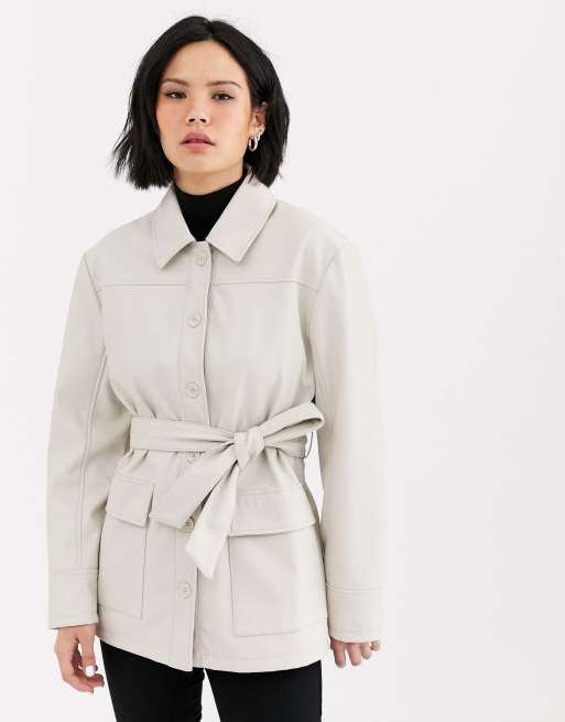 Topshop faux leather utility shacket in cream