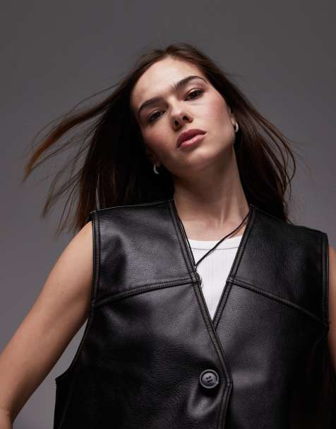 Topshop faux leather vest in black - view 1