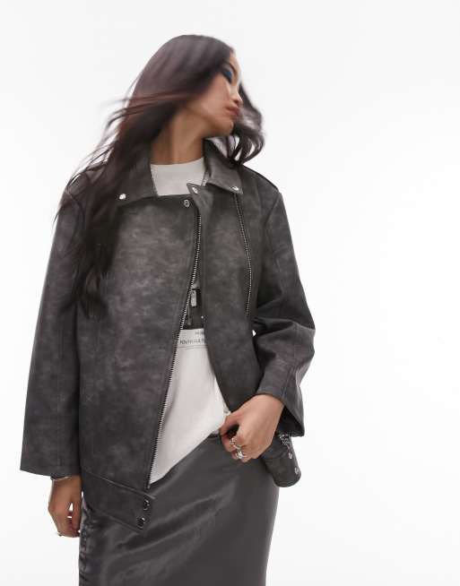 Grey fake leather outlet jacket