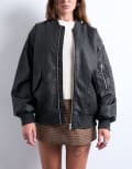 [Topshop] Topshop faux leather washed MA1 bomber jacket in washed black S washed black