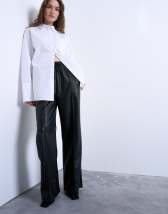 Topshop faux leather wide leg jogger with pinseam detail in black