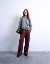 Topshop faux leather wide leg jogger with pinseam detail in burgundy