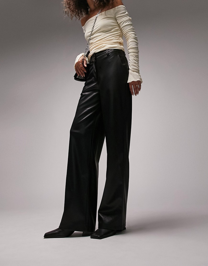 Topshop faux leather wide leg trouser in black